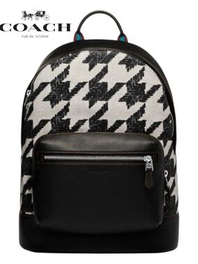 Coach West Houndstooth Print Backpack w/ Leather Trim CJ514 (Retail $550)